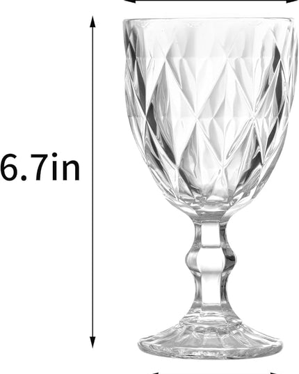 48 Pack Vintage Wine Glasses, Plastic Reusable 12 Ounce Colored Water Goblets, Unique Embossed Pattern Unbreakable Stemmed Wine Glasses High Clear Wedding Party Bar Drinking Cups Clear