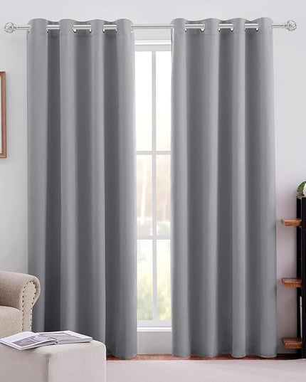 HOMEIDEAS Blackout Curtains for Bedroom 52 X 84 Inch Long 2 Panels Set Light Grey/Gray Room Darkening Curtains/Drapes, Soundproof Thermal Grommet Window Curtains for Living Room