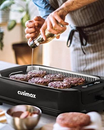 Smokeless Grill Indoor, CUSIMAX Electric Grill, 1500W Portable Korean BBQ Grill with LED Smart Display & Tempered Glass Lid, Non-stick Removable Plate, Dishwasher Safe, Black