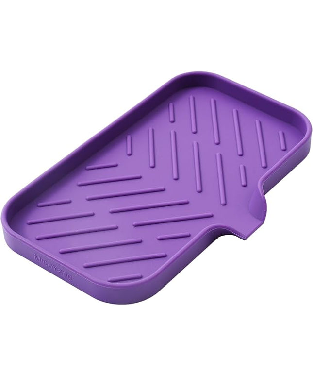 Silicone Bathroom Soap Dishes with Drain Spout-Bathroom and Kitchen Sink Organizer,Sponge Holder,Dish Soap Tray,Perfect for Dispenser,Scrubber,Bottle,Cup on Sink or Counter-Purple 9.6"×5.3"