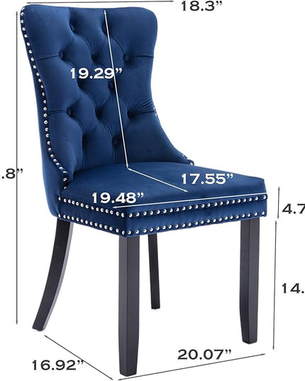 SoarFlash Velvet Dining Chair Set of 8, Upholstered Tufted Dining Room Chair with Nailhead Trim and Solid Wood Leg for Kitchen (Blue)