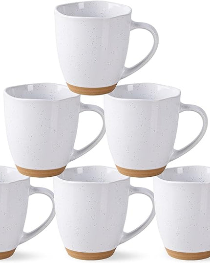 AmorArc 12oz Ceramic Coffee Mugs set of 6, Stylish Coffee Mugs with Rustic Terracotta Underside for Man, Woman, Dad, Mom, Suitable for Latte/Cappuccino/Milk/Cocoa. Dishwasher&Microwave Safe, White