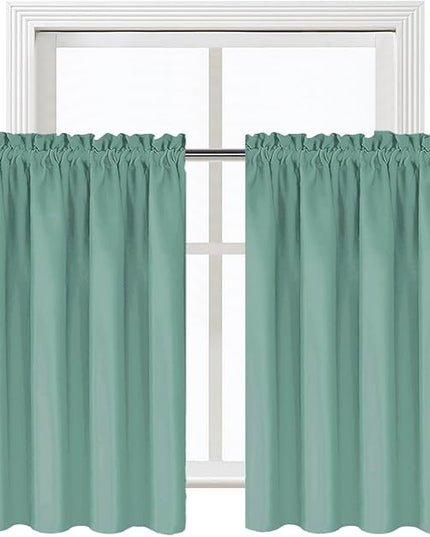 DWCN Blackout Curtains for Living Room Thermal Insulated, Energy Saving & Noise Reducing Bedroom Curtains, Sage Green, W 42x L 36 Inch, Set of 2 Rod Pocket Curtain Panels