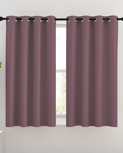 NICETOWN Dry Rose Blackout Short Curtains for Bathroom - Triple Weave Grommet Thermal Insulated Window Treatment Light Blocking Drapes for Cafe/Home Office/Bedroom, W46 x L54, Set of 2