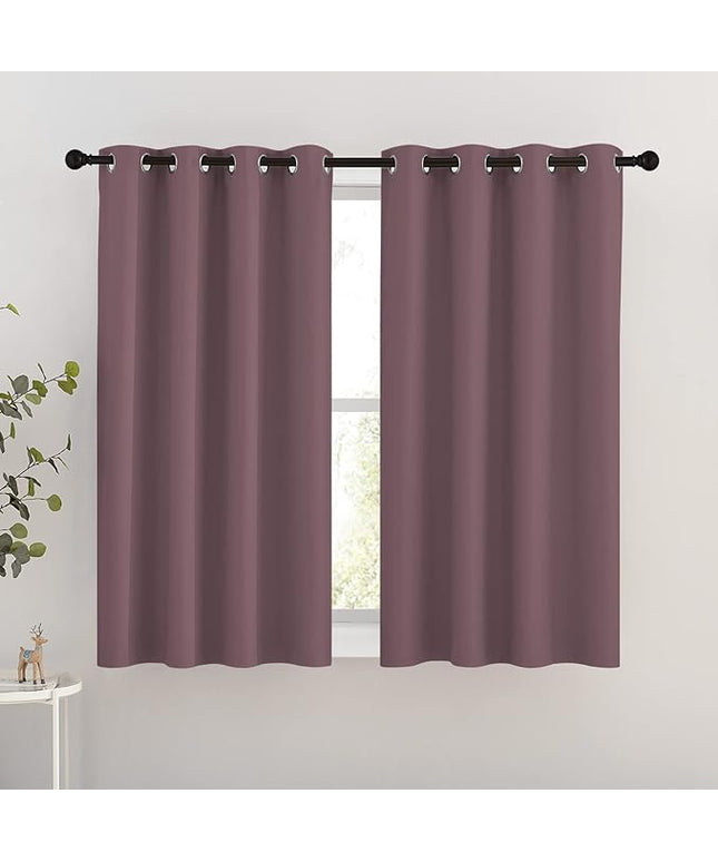 NICETOWN Dry Rose Blackout Short Curtains for Bathroom - Triple Weave Grommet Thermal Insulated Window Treatment Light Blocking Drapes for Cafe/Home Office/Bedroom, W46 x L54, Set of 2