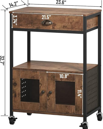 Catrimown Coffee Cart Station, Coffee Stand Station, Small Microwave Stand with Drawer, Movable Farmhouse Coffee Station Table on Wheels for Living Room, Entryway, Dining Room, Kitchen