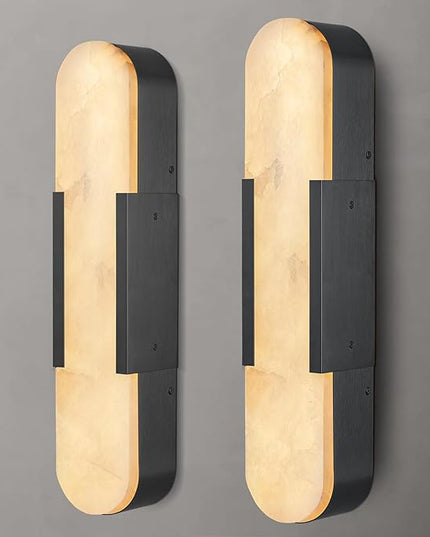 Alabaster Wall Sconce, 20" Natural Marble Wall Sconce, Black Alabaster Sconces Set of Two, Indoor Modern Bathroom Sconces Wall Lighting for Living Room, Bedroom, Hallway, Stairs