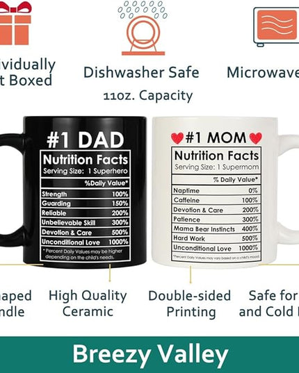 Breezy Valley Best Mom and Dad Coffee Mugs Gifts - Christmas Gifts for Parents, Anniversary Parents Gift, Fathers Day, Mothers Day or Valentines Day - Couple Gift Set for Mom and Dad