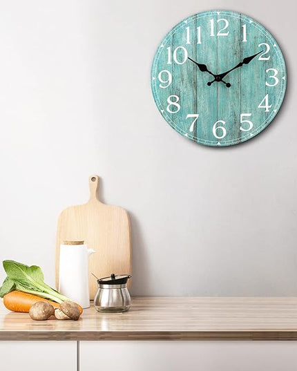 HYLANDA 12 Inch Teal Wall Clock - Silent, Non-Ticking, Battery Operated, Turquoise, Decorative, Unisex
