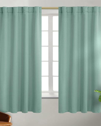 BGment Blackout Curtains 63 inch for Bedroom - Rod Pocket and Back Tab Blackout Curtains Thermal Insulated Room Darkening Curtains for Living Room, 2 Window Curtain Panels (38 x 63 Inch, Frosty Green)