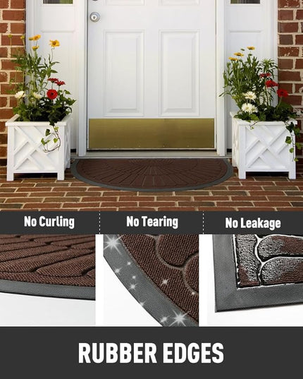 tchdio Door Mat Outdoor Indoor Entrance Doormat-Semicircular Durable Rubber Non Slip Front Door Mat for Outside Inside Entry Entryway Dirt Trapper WelcomeMat for Muddy Paws and Shoes-Brown 17”x30”