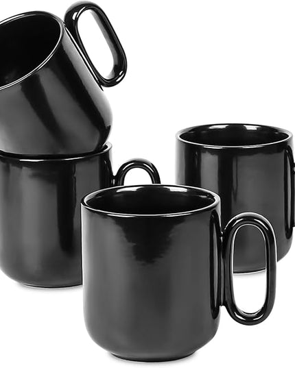 vicrays Ceramic Coffee Mug Set - 18 Ounce Large Stoneware Mug for Men Women - Unique Glazed Porcelain Mugs with Handle for Coffee Latte Tea Milk Cocoa - Set of 4 (Black)