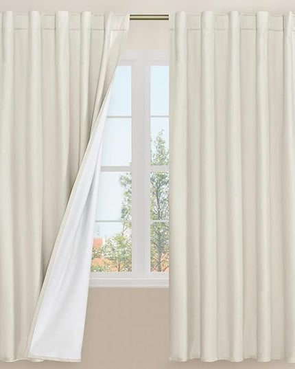 LAMIT Natural 100% Blackout Linen Curtains, 72 Inches Linen Textured Thermal Bedroom Curtains Back Tab and Rod Pocket Neutral Panels with White Liner for Farmhouse, 2 Panels, 42 x 72 Inch, Ivory