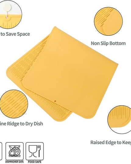 Silicone Dish Drying Mat for Multiple Usage,Easy clean,Eco-friendly,Heat-resistant Silicone Mat for Kitchen Counter or Sink,Refrigerator or Drawer Liner Yellow 5XL 36inches x 18inches