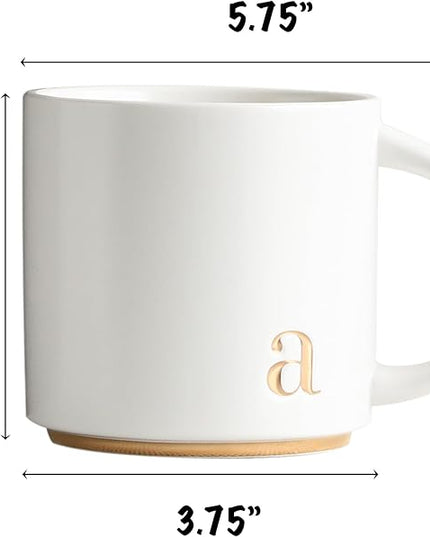 COLLECTIVE HOME - Monogram Ceramic Mugs, 15 oz Golden Initial Coffee Cups, Elegant Alphabet Tea Mugs, Elegant Personalized Mug with Gift Box, Luxurious Cups for Office and Home (a)