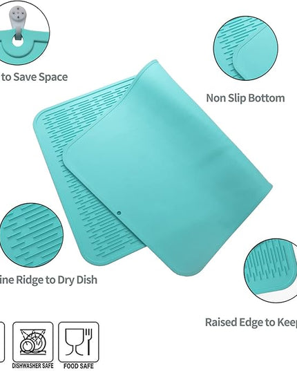 Silicone Dish Drying Mat for Multiple Usage,Easy clean,Eco-friendly,Heat-resistant Silicone Mat for Kitchen Counter or Sink,Refrigerator or Drawer Liner Mint 4XL 32 inches x 18 inches