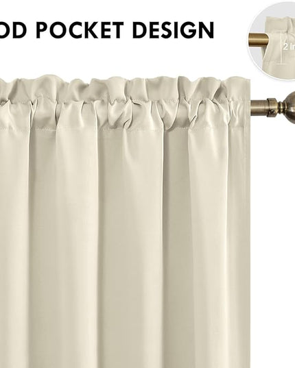 DWCN Blackout Curtains for Living Room Thermal Insulated, Energy Saving & Noise Reducing Bedroom Curtains, Light Beige, W 70x L 72 Inch, Set of 2 Rod Pocket Curtain Panels