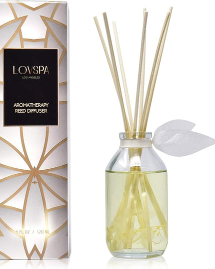 LOVSPA Reed Diffuser Set, Amber Romance Scented Oil Diffuser with Sticks, Home Fragrance Accessories for Bathroom Shelf Decor, Aroma Diffusers for Home or Office Fall Decor, USA Made