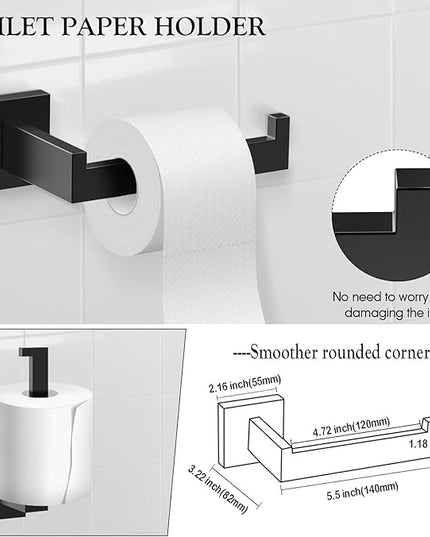 BOZWELL 5 Pieces Matte Black Bathroom Hardware Accessories Set Square Towel Racks for Bathroom 23.6 inch Stainless Steel Towel Bar Set Wall Mounted