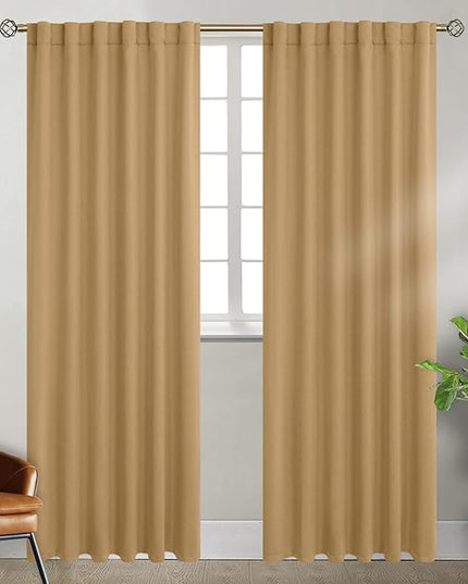 BGment Rod Pocket and Back Tab Blackout Curtains for Bedroom - Thermal Insulated Room Darkening Curtains for Living Room, 2 Window Curtain Panels (52 x 84 Inch, Khaki)