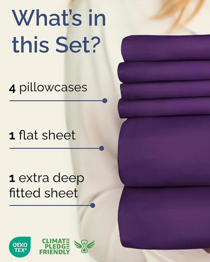 Extra Deep King Sheet Set - 6 Piece Breathable and Cooling Sheets - Hotel Luxury Bed Sheets Set - Easy & Secure Fit - Soft, Wrinkle Free and Comfy Sheets Set - Purple Sheet Set with Extra Deep Pockets