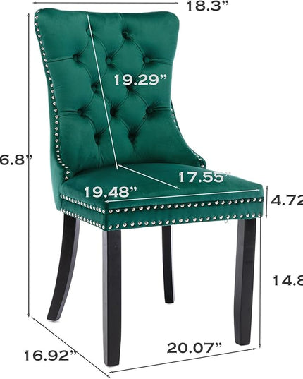 SoarFlash Velvet Dining Chairs Set of 6, Tall Back Side Chair, Modern Upholstered High-end Tufted Side Chair with Button Back Ring, Solid Wood Legs (Green)