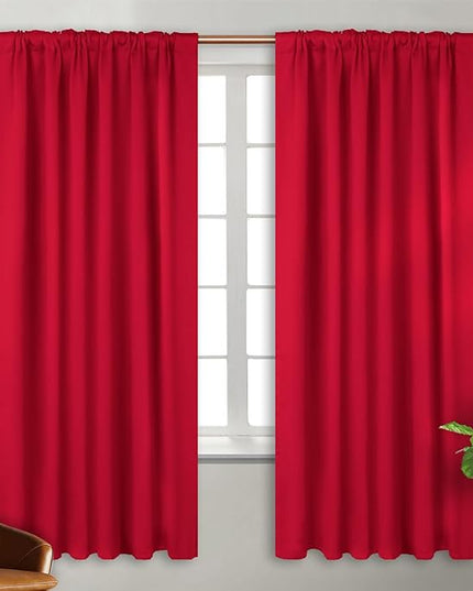 BGment Rod Pocket and Back Tab Blackout Curtains for Bedroom - Thermal Insulated Room Darkening Curtains for Living Room, 2 Window Curtain Panels (52 x 72 Inch, Red)