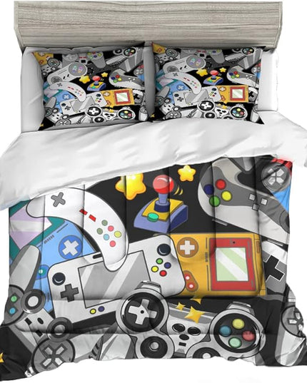 Sunnycitron Gaming Comforter for Boys Teen Gamer Comforters Full Size Gaming Bedding Kids Bed Set Boys Bedding Quilt Game Room Decor,1 Comforter +2Pillowcase