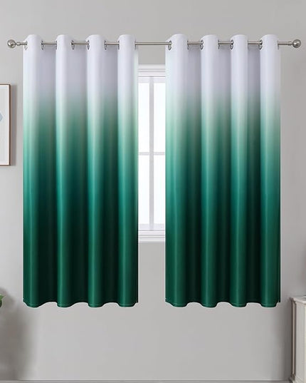 Estelar Textiler Blackout Ombre Curtains 63 Inch Length for Bedroom, Thermal Insulated Grommet Energy Saving Window Treatment Drapes for Living Room, Green and Greyish White,52x63 Inch,2 Panels