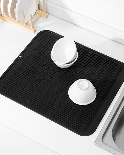 Silicone Dish Drying Mat for Multiple Usage,Easy clean,Eco-friendly,Heat-resistant Silicone Mat for Kitchen Counter or Sink,Refrigerator or Drawer Liner Black XL 18 inches x 16 inches