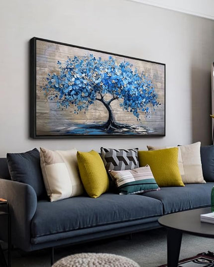 ERQINHUA Large Canvas Wall Decor For Living Room Farmhouse Wall Art For Bedroom Black Framed Mural Abstract Paintings Blue Tree Wall Pictures Artwork Office Decoration Dormitory Home Decor 30x60 In