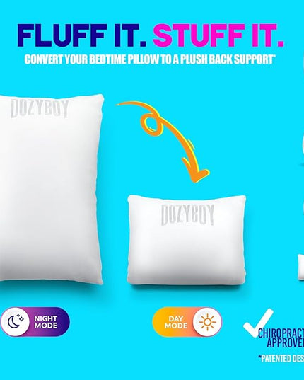 Fluff and Stuff Comfort Pillow | Queen Size Memory Foam Pillows, Chiropractor Designed and Approved 2-in-1 Back Support and Bed Pillows | Fully Adjustable Pillow (White, Queen (Pack of 1))