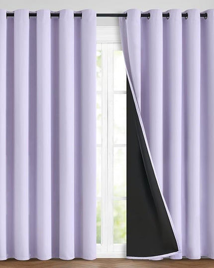 Yakamok 2 Thick Layers 100% Completely Blackout Window Curtains,Thermal Insulated Noise Reducing Drapes for Girl's Bedroom(70Wx84L, Lilac, 2 Panels)