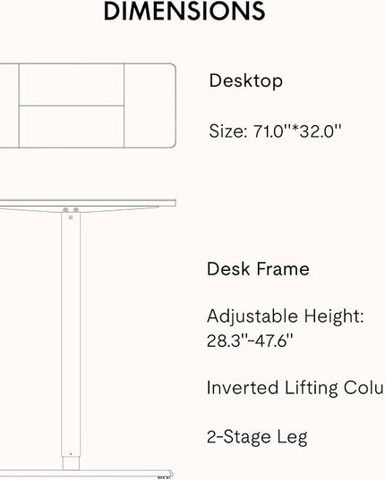 SANODESK Electric Standing Desk 71x32 Inch Height Adjustable Stand Up Desk Home Office Computer Workstation Sit Stand Home Office Desk with Splice Board (Black Frame + Black Top)