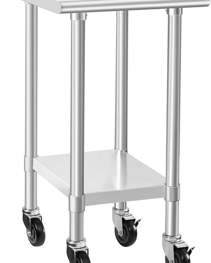 HARDURA Stainless Steel Commercial Table Prep & Work Table with Casters Heavy Duty Metal Table with Wheels NSF 430 24×24 Inches
