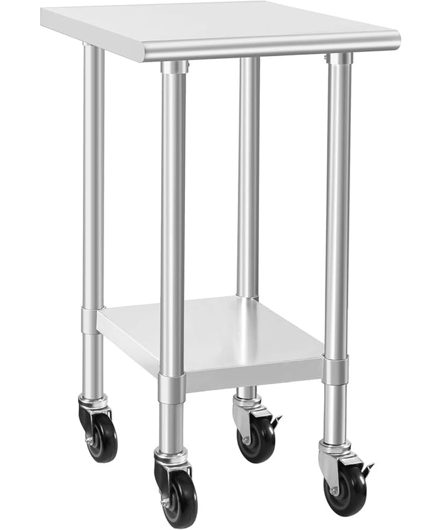 HARDURA Stainless Steel Commercial Table Prep & Work Table with Casters Heavy Duty Metal Table with Wheels NSF 430 24×24 Inches