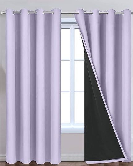 Yakamok 2 Thick Layers 100% Completely Blackout Window Curtains,Thermal Insulated Noise Reducing Drapes for Girl's Bedroom(52Wx90L, Lilac, 2 Panels)