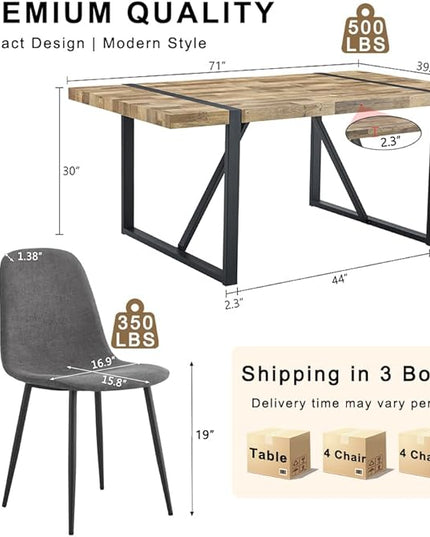 FURNITO Wood Dining Table Set for 8, 71" Large Rectangular Kitchen & Dining Room Table with 8 Fabric Linen Chairs, Modern Farmhouse Dining Set for Home, Living Room, Office, or Conference Room