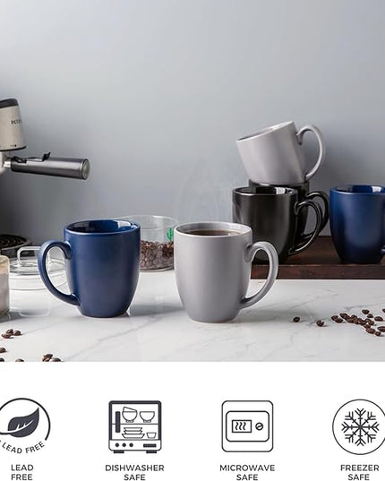 AmorArc 16oz Coffee Mugs Set of 6, Large Ceramic Coffee Mugs for Men Women Dad Mom, Modern Coffee Mugs with handle for Tea/Latte/Cappuccino/Cocoa. Dishwasher&Microwave Safe, Matte Black