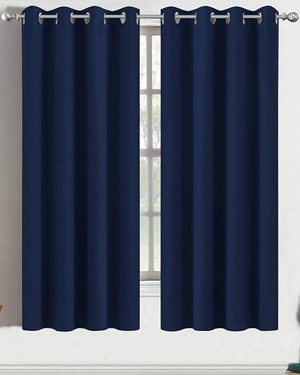 Yakamok Light Blocking Darkening Thermal Insulated Blackout Curtains Solid Grommet Top Window Drapes 2 tie Backs Bedroom， 52x63 Inch Navy Blue 2 Panels