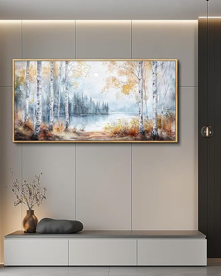 PHAOHUAXM Large Canvas Wall Art For Living Room Wall Decor For Bedroom Office Decorations Trees Forest Landscape Painting Lake view Wall Pictures Modern Room Home Decor Artwork Wood Framed 24x48 In