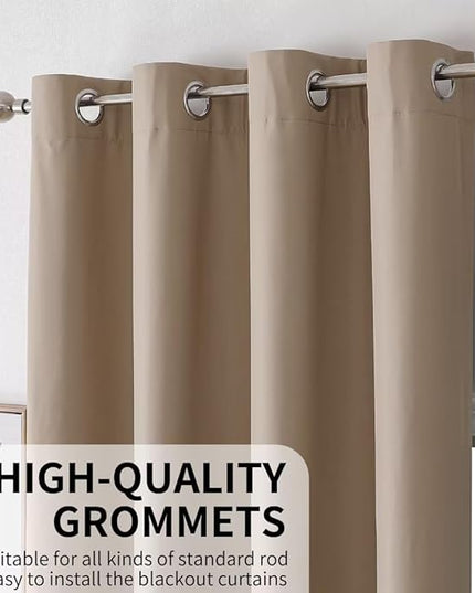 Joydeco Taupe Curtains 96 Inches Long for Bedroom, 100% Blackout Curtains 96 Inches Long for Living Room, Grommet Thermal Insulated 96 Inch Black Out Drapes 2 Panels for Bedroom Windows