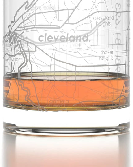Well Told Engraved Cleveland Ohio Map Rocks Glass, Old Fashioned Whiskey Glass (11 oz, Clear) Etched Whiskey Glass, Gifts For Whiskey Lovers