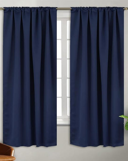 BGment Rod Pocket and Back Tab Blackout Curtains for Bedroom - Thermal Insulated Room Darkening Curtains for Living Room, 2 Window Curtain Panels (38 x 63 Inch, Navy Blue)