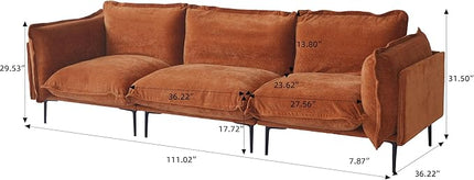 WJShome Sectional Couches for Living Room, Velvet 111" Modern 3 Seater Sofa with Removable Cushions and 8" High Metal Legs, Easy to Clean, Terracotta