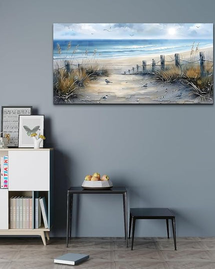 FUHAIHUA Canvas Decorations For Living Room Large Wall Art For Office Modern Bedroom Wall Decor Beach Wall Painting Blue Ocean Sea Wave Pictures Artwork Aesthetics Posters Home Decor 24X48 In