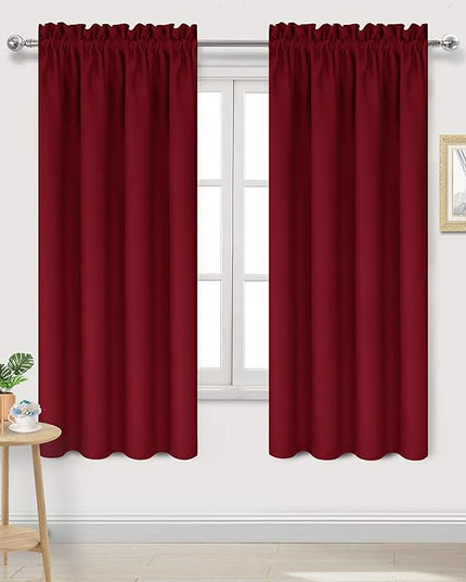 DWCN Burgundy Room Darkening Blackout Curtains - Thermal Insulated Privacy Energy Saving Window Curtain Drapes 38 x 72 inch Length, Set of 2 Bedroom Living Room Curtains