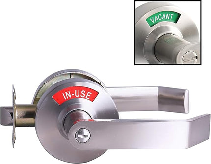 Medium/Heavy Duty Designer Commercial Lever Door Lock (Bathroom Privacy w/Indicator, Satin Chrome) Non-Handed, Grade 2 Industrial Door Handle for Restroom Doors