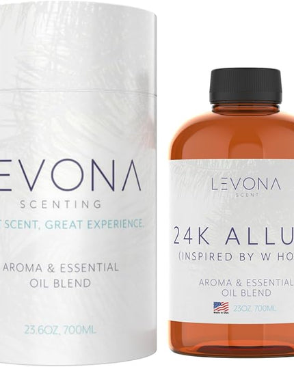 Levona Scent Essential Oil - Fresh Aroma for Home, Office, Hotel & Spa, Ideal for Humidifiers & Diffusers, Hotel Fragrance with Bergamot, Lemon & Lemongrass - 700ml / 23 fl oz, 24K Allure