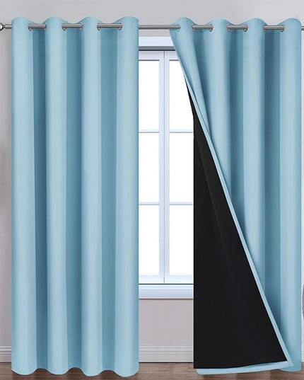 Yakamok Full Blackout Curtains 84 Inches Long,Blackout Curtain Panels for Bedroom, 2 Thick Layers Grommet Top Thermal Insulated Drapes with Black Liner for Living Room(Sky Blue, Set of 2)
